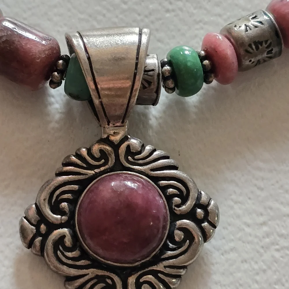 Sterling Turquoise Rhodonite Necklace by Carolyn Pollack Southwestern - Picture 2 of 9